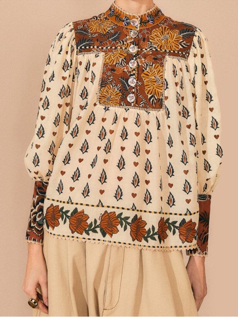 Beige Ainika Floral Long
Sleeve Blouse